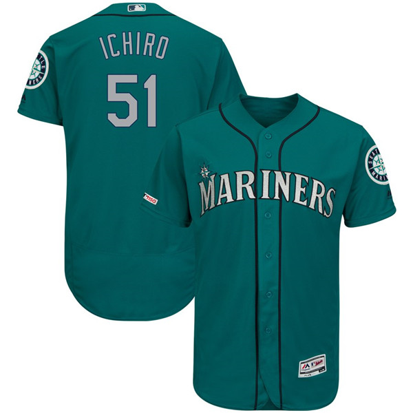 Mariners 51 Ichiro Suzuki Aqua 150th Patch Flexbase Jersey