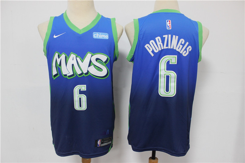 Mavericks 6 Kristaps Porzingis Blue 2020 City Edition Nike Swingman Jersey