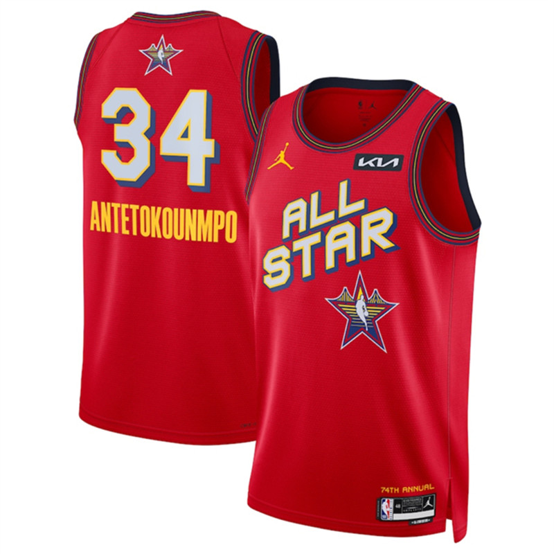 Men's 2025 All Star 34 Giannis Antetokounmpo Red Stitched Basketball Jersey