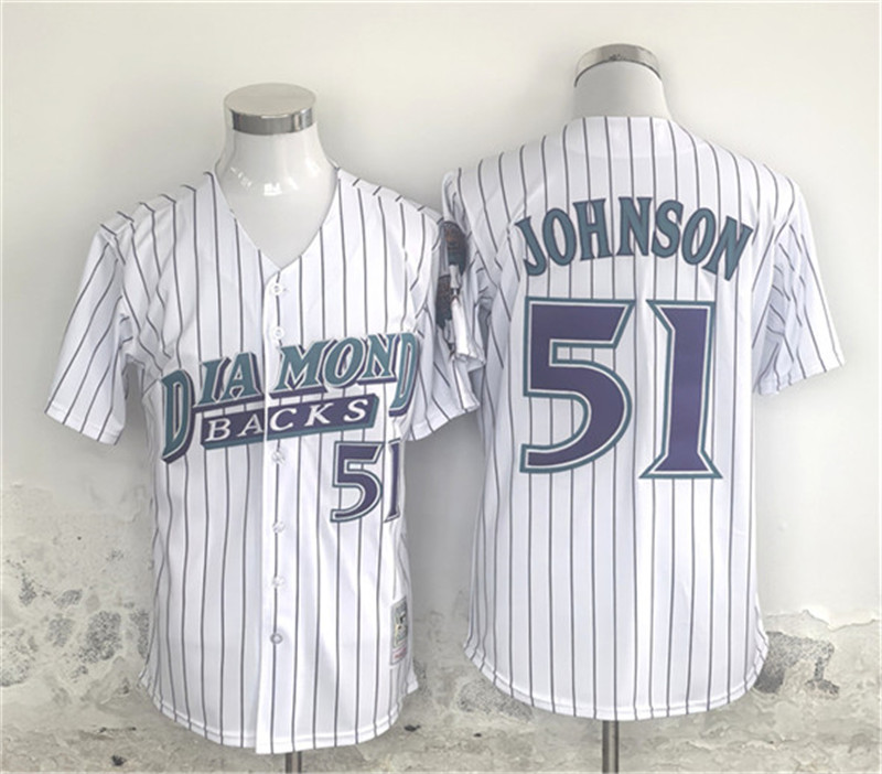 Men's Arizona Diamondbacks 51 Randy Johnson White Throwback Cool Base Stitched Baseball Jersey
