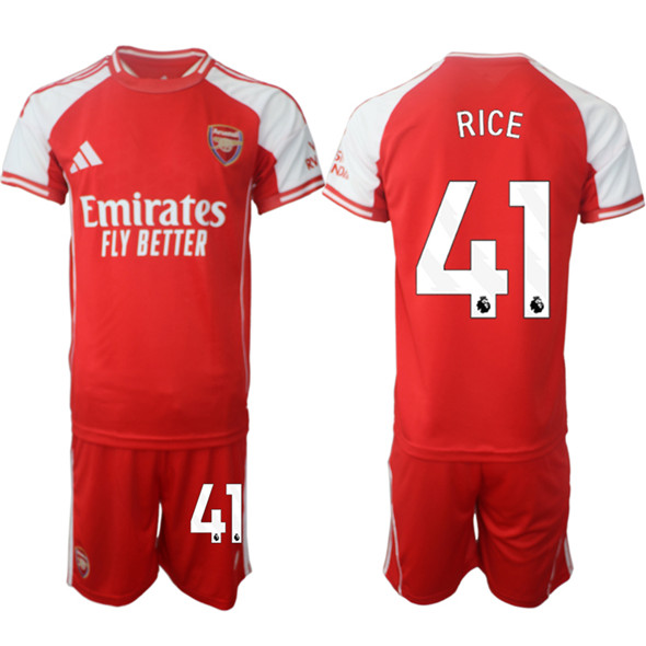 Men's Arsenal F.C 41 Declan Rice Red 2025 Home Soccer Jersey Suit