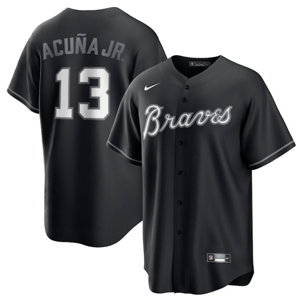 Men's Atlanta Braves 13 Ronald Acuna Jr. Black Lights Out Limited Stitched Baseball Jersey