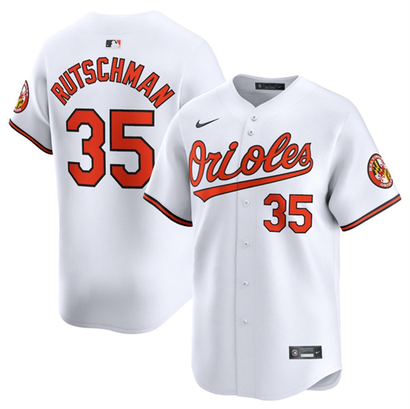 Men's Baltimore Orioles 35 Adley Rutschman White 2024 Home Limited Stitched Baseball Jersey