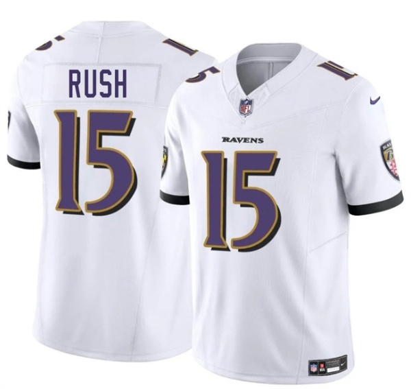 Men's Baltimore Ravens 15 Cooper Rush White 2025 F.U.S.E. Vapor Limited Football Jersey
