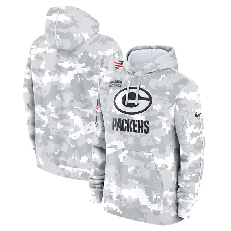 Men's Bay Packers Nike Arctic Camo 2024 Salute to Service Club Fleece Pullover Hoodie