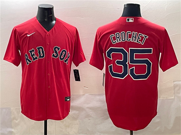 Men's Boston Red Sox 35 Garrett Crochet Red Cool Base Stitched Baseball Jersey