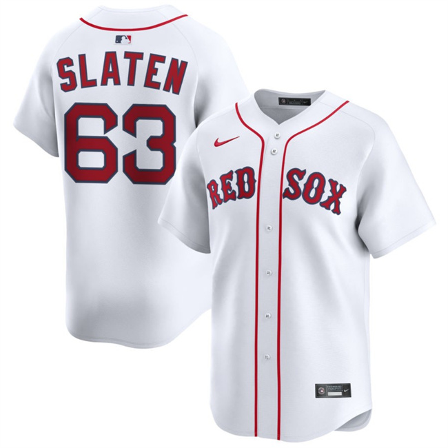 Men's Boston Red Sox 63 Justin Slaten White 2025 Home Limited Stitched Baseball Jersey