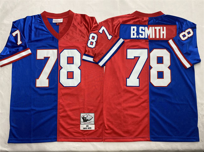 Men's Buffalo Bills 78 Bruce Smith Blue Red Splite Throwback Stitched Jersey