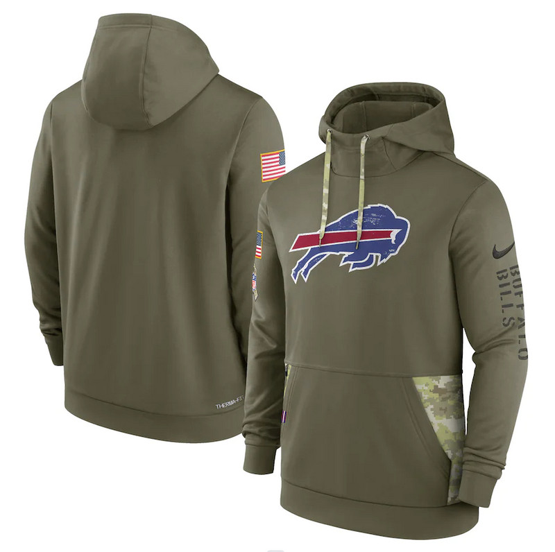 Men's Buffalo Bills Nike Olive 2022 Salute to Service Therma Performance Pullover Hoodie