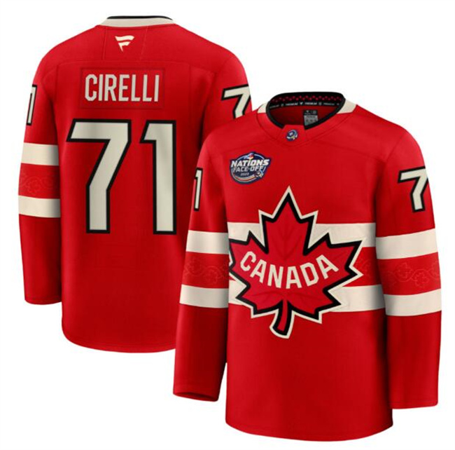 Men's Canada 71 Anthony Cirelli Red 2025 4 Nations Face Off Premium Stitched Jersey