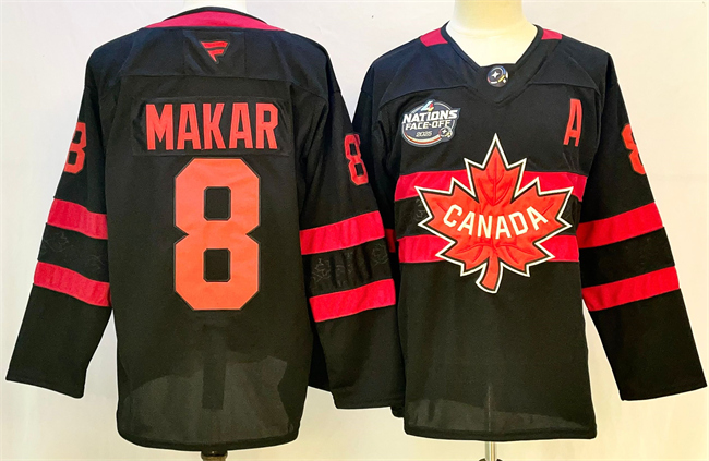 Men's Canada 8 Cale Makar Black 2025 4 Nations Face Off Premium With A Patch Stitched Jersey