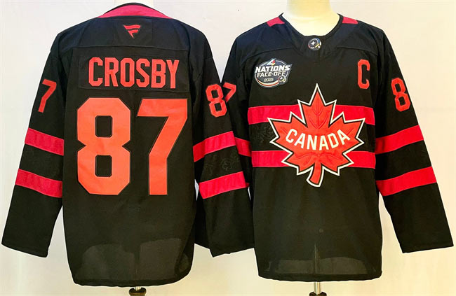 Men's Canada 87 Sidney Crosby Black 2025 4 Nations Face Off Premium With C Patch Stitched Jersey