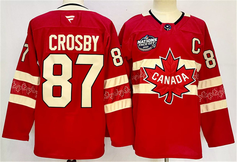 Men's Canada 87 Sidney Crosby Red 2025 4 Nations Face Off Premium Stitched Jersey
