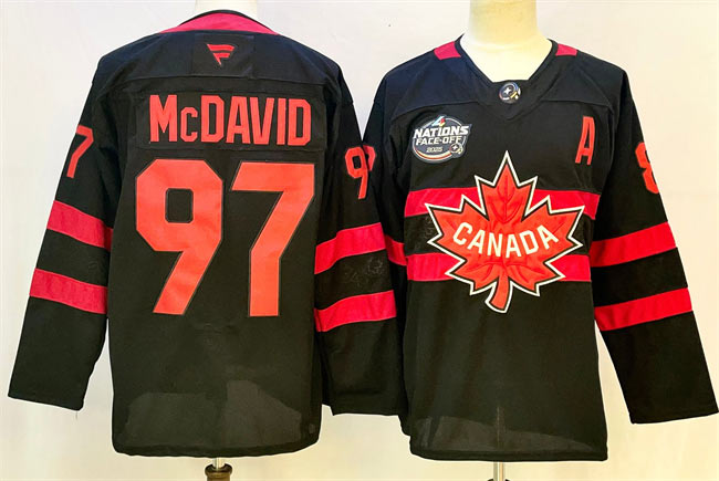 Men's Canada 97 Connor McDavid Black 2025 4 Nations Face Off Premium With A Patch Stitched Jersey