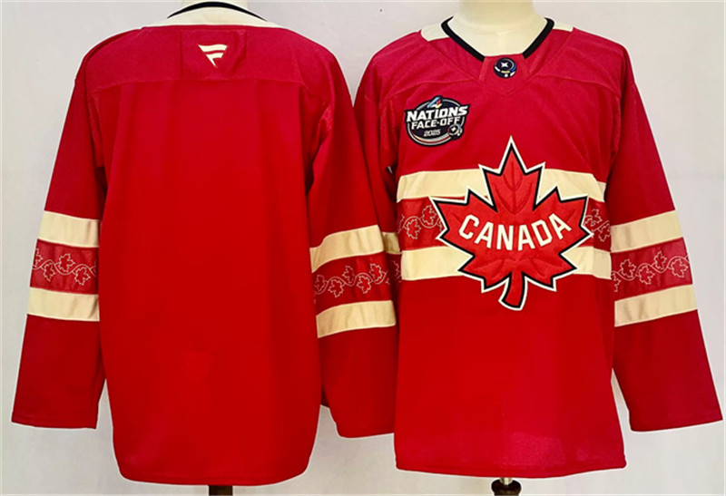 Men's Canada Blank Red 2025 4 Nations Face Off Premium Stitched Jersey