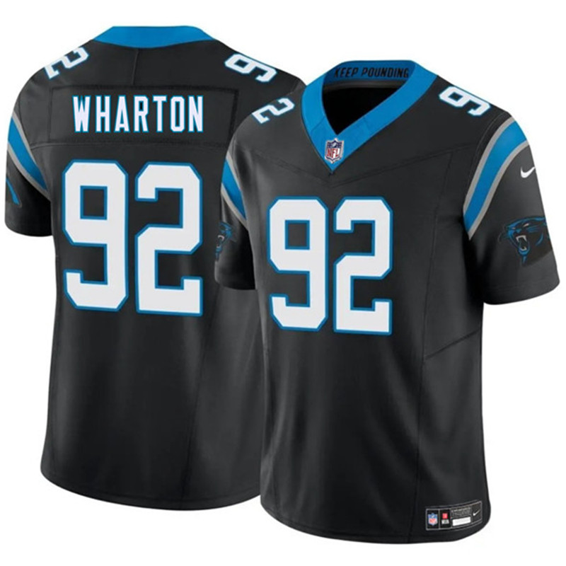 Men's Carolina Panthers 92 Tershawn Wharton Black 2025 F.U.S.E. Vapor Limited Football Stitched Jersey