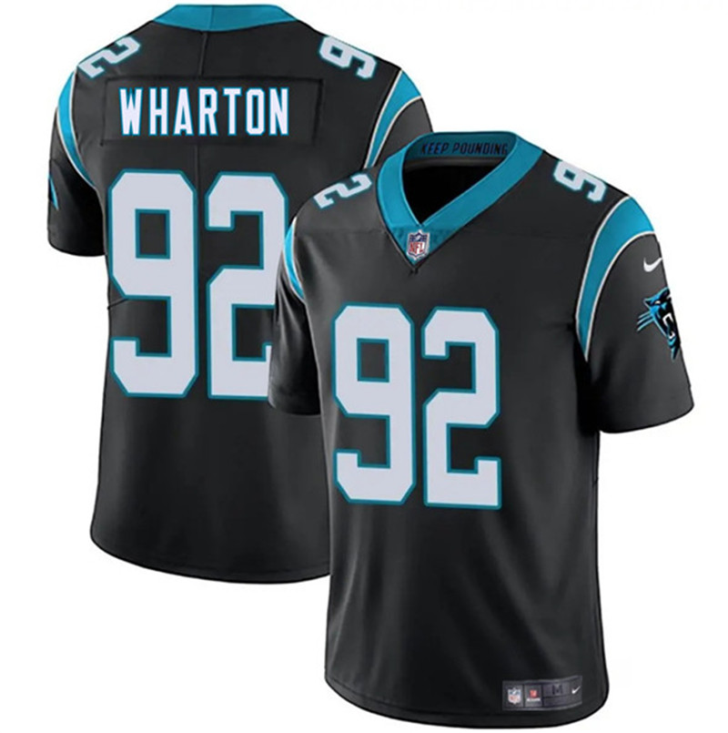 Men's Carolina Panthers 92 Tershawn Wharton Black 2025 Vapor Limited Football Stitched Jersey