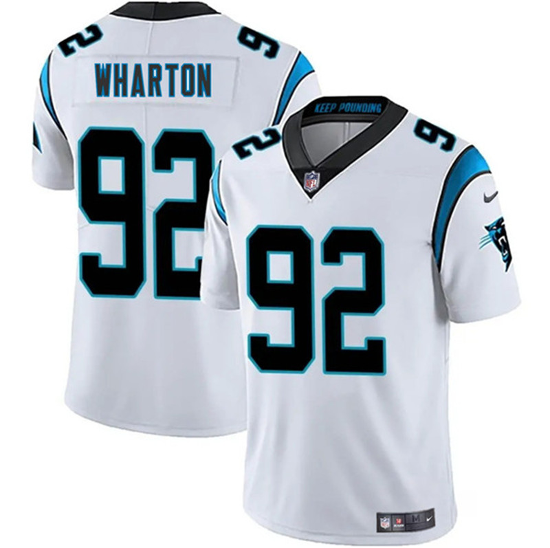 Men's Carolina Panthers 92 Tershawn Wharton White 2025 Vapor Limited Football Stitched Jersey