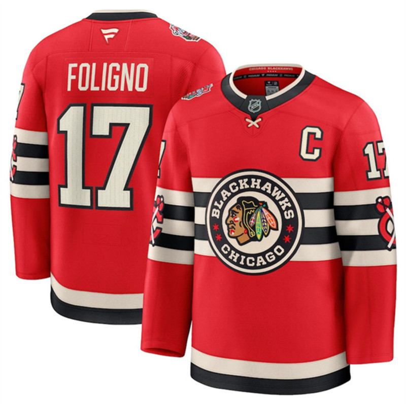 Men's Chicago Blackhawks 17 Nick Foligno Red 2024 25 Winter Classic Stitched Hockey Jersey