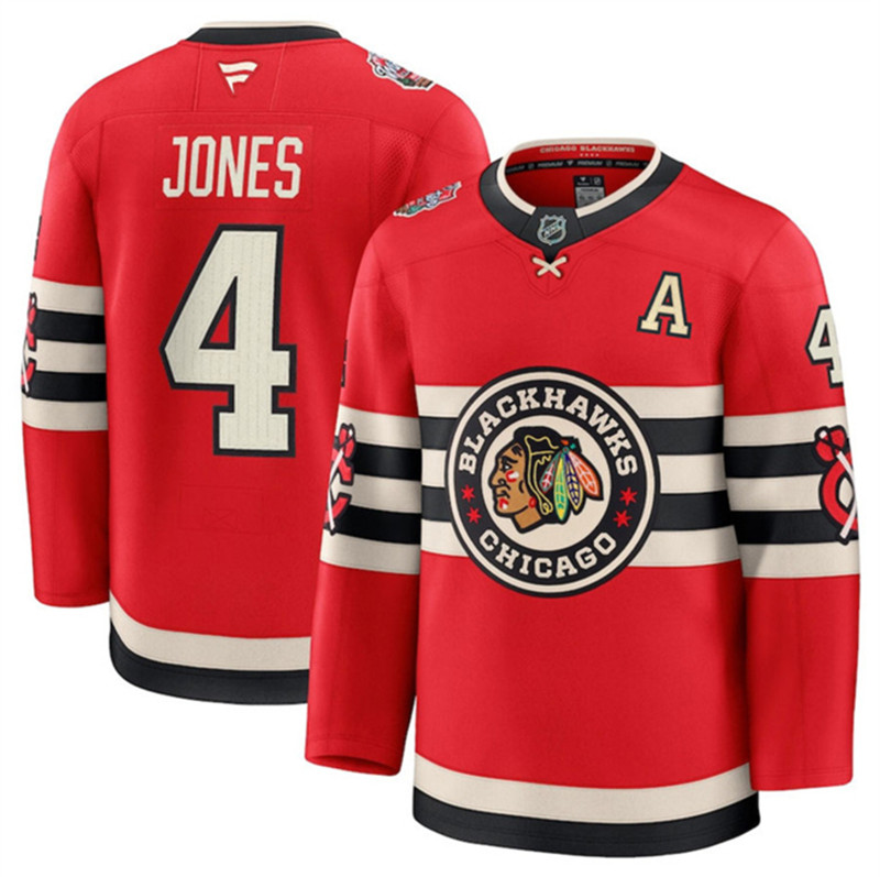 Men's Chicago Blackhawks 4 Seth Jones Red 2024 25 Winter Classic Stitched Hockey Jersey
