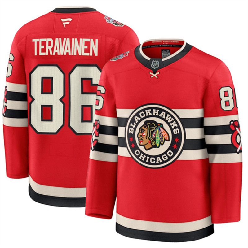 Men's Chicago Blackhawks 86 Teuvo Teravainen Red 2024 25 Winter Classic Stitched Hockey Jersey