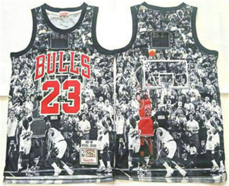 Men's Chicago Bulls 23 Michael Jordan Black Last Throw Swingman Jersey