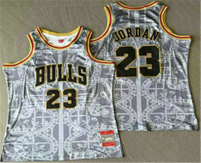 Men's Chicago Bulls 23 Michael Jordan Grey Snakeskin Hardwood AU Throwback Jersey