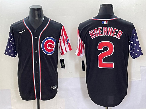 Men's Chicago Cubs 2 Nico Hoerner Black 2025 Independence Day Vapor Premier Limited Stitched Baseball Jersey