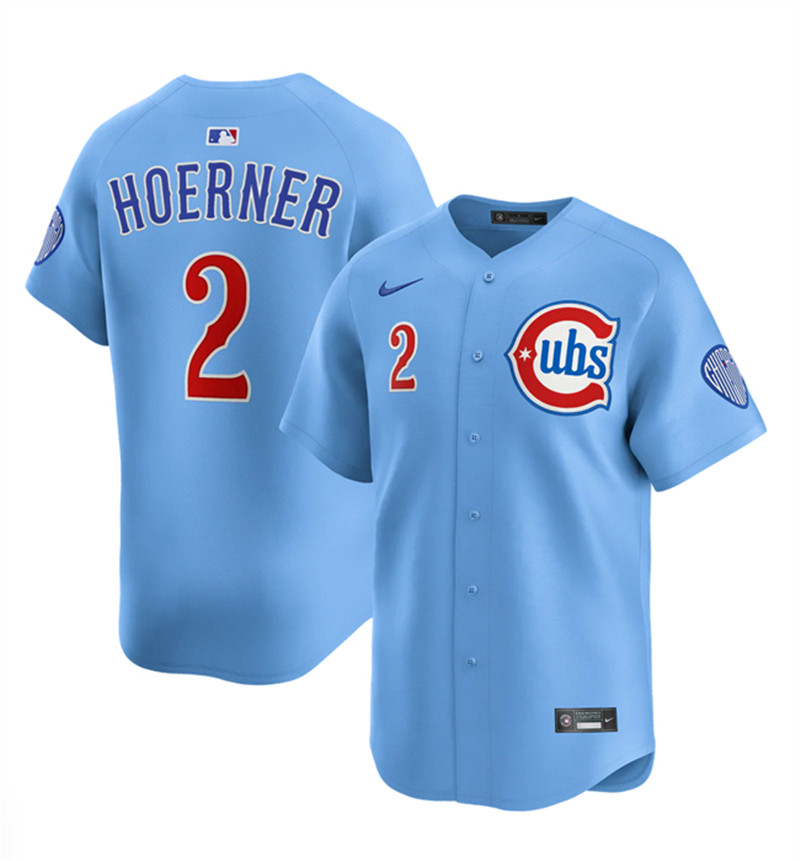 Men's Chicago Cubs 2 Nico Hoerner Blue 2024 25 2nd Alternate Limited Stitched Baseball Jersey
