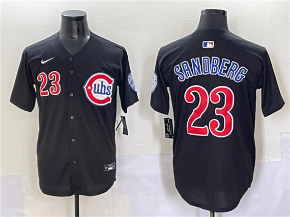 Men's Chicago Cubs 23 Ryne Sandberg Black Limited Stitched Baseball Jersey