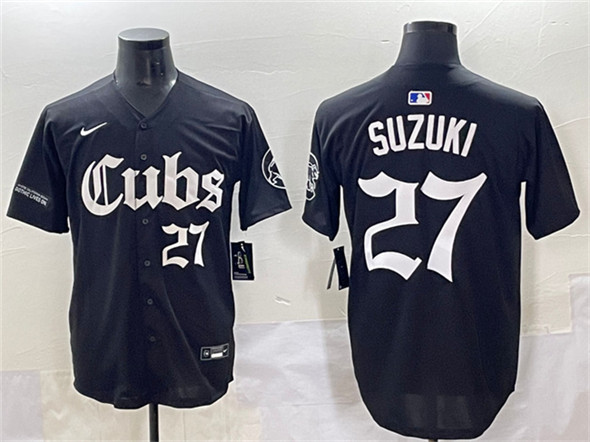 Men's Chicago Cubs 27 Seiya Suzuki Black 'Gothic North Side Edition' Vapor Premier Limited Stitched Baseball Jersey