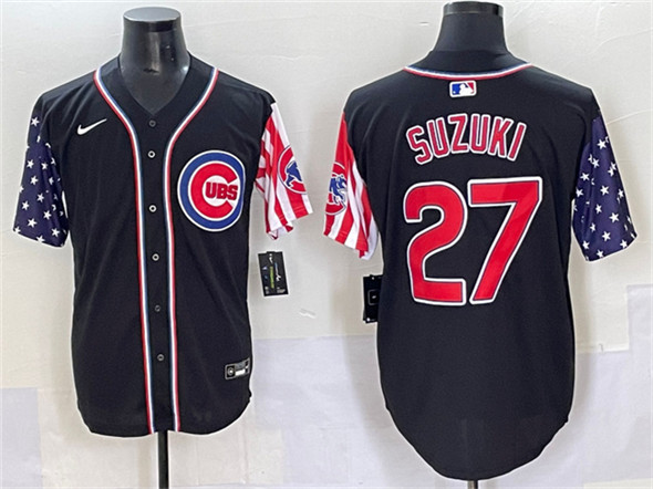 Men's Chicago Cubs 27 Seiya Suzuki Black 2025 Independence Day Vapor Premier Limited Stitched Baseball Jersey
