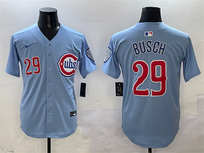 Men's Chicago Cubs 29 Michael Busch Blue 2024 25 2nd Alternate Limited Stitched Baseball Jersey