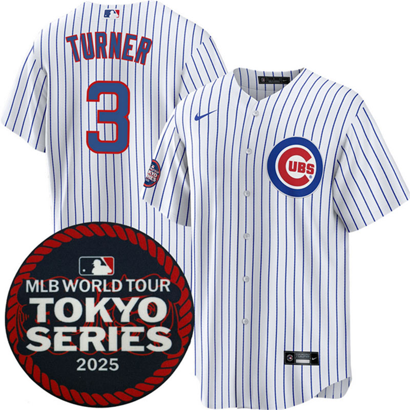 Men's Chicago Cubs 3 Justin Turner White 2025 World Tour Tokyo Series Home Stitched Baseball Jersey