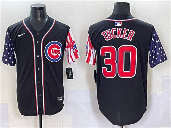 Men's Chicago Cubs 30 Kyle Tucker Black 2025 Independence Day Vapor Premier Limited Stitched Baseball Jersey