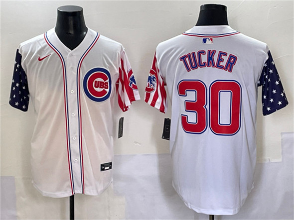 Men's Chicago Cubs 30 Kyle Tucker White 2025 Independence Day Vapor Premier Limited Stitched Baseball Jersey