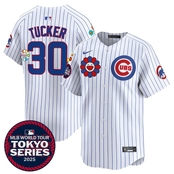 Men's Chicago Cubs 30 Kyle Tucker White 2025 Tokyo Series Limited Stitched Baseball Jersey