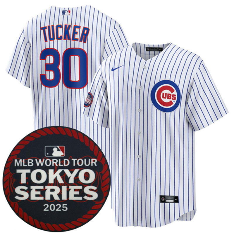 Men's Chicago Cubs 30 Kyle Tucker White 2025 World Tour Tokyo Series Home Stitched Baseball Jersey