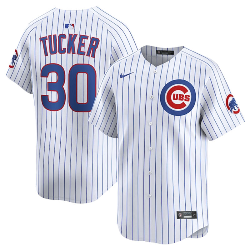 Men's Chicago Cubs 30 Kyle Tucker White Home Limited Stitched Baseball Jersey