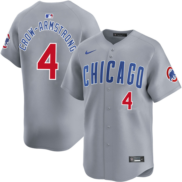 Men's Chicago Cubs 4 Pete Crow Armstrong Gray Limited Stitched Baseball Jersey