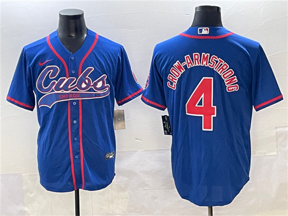 Men's Chicago Cubs 4 Pete Crow Armstrong Royal Cool Base Stitched Baseball Jersey