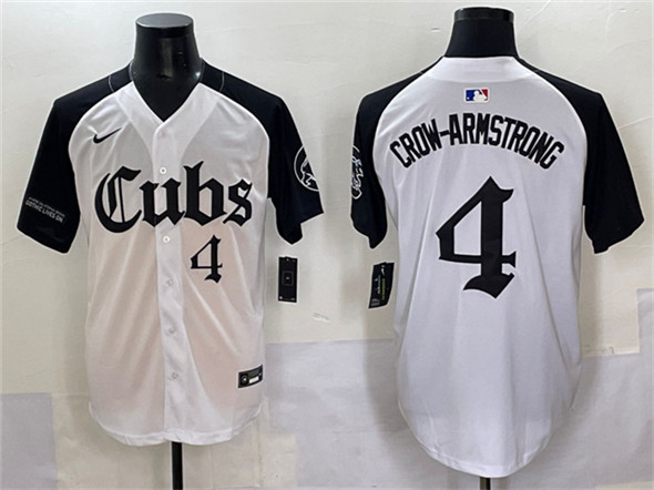 Men's Chicago Cubs 4 Pete Crow Armstrong White Black 'Gothic North Side Edition' Vapor Premier Limited Stitched Baseball Jersey