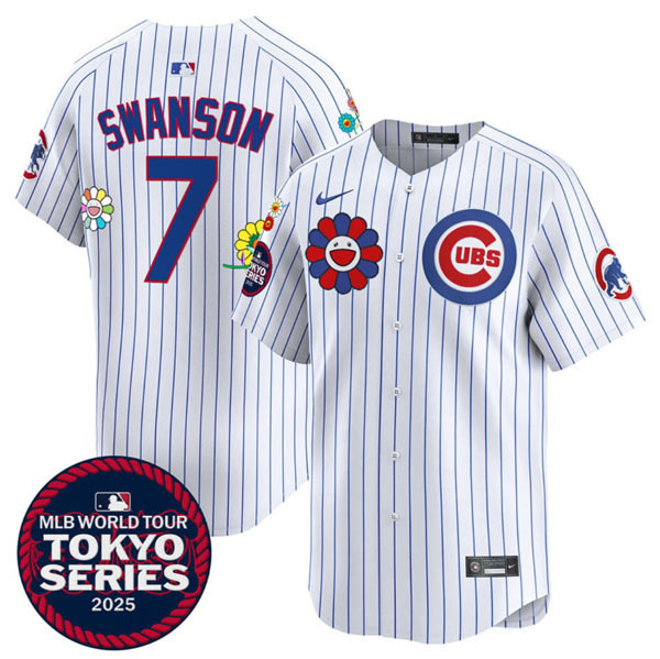Men's Chicago Cubs 7 Dansby Swanson White 2025 Tokyo Series Limited Stitched Baseball Jersey