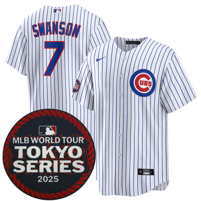 Men's Chicago Cubs 7 Dansby Swanson White 2025 World Tour Tokyo Series Home Stitched Baseball Jersey
