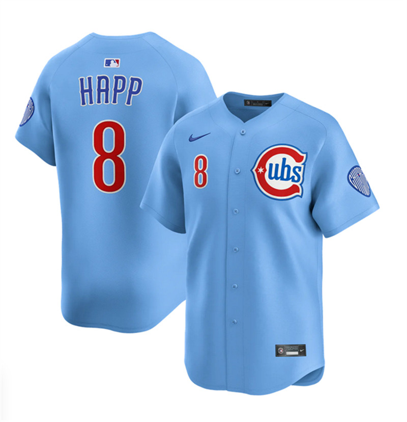 Men's Chicago Cubs 8 Ian Happ Blue 2024 25 2nd Alternate Limited Stitched Baseball Jersey