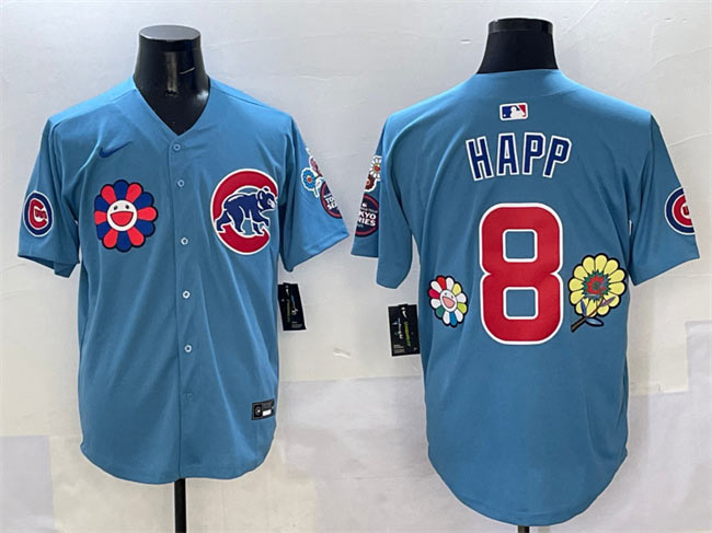 Men's Chicago Cubs 8 Ian Happ Blue 2025 Tokyo Series 2nd Alternate Limited Stitched Baseball Jersey