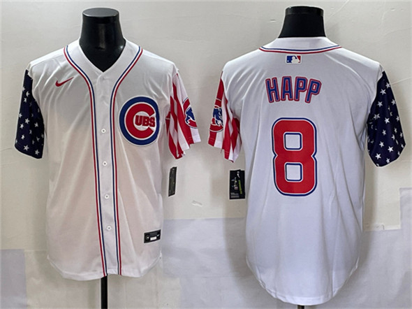 Men's Chicago Cubs 8 Ian Happ White 2025 Independence Day Vapor Premier Limited Stitched Baseball Jersey