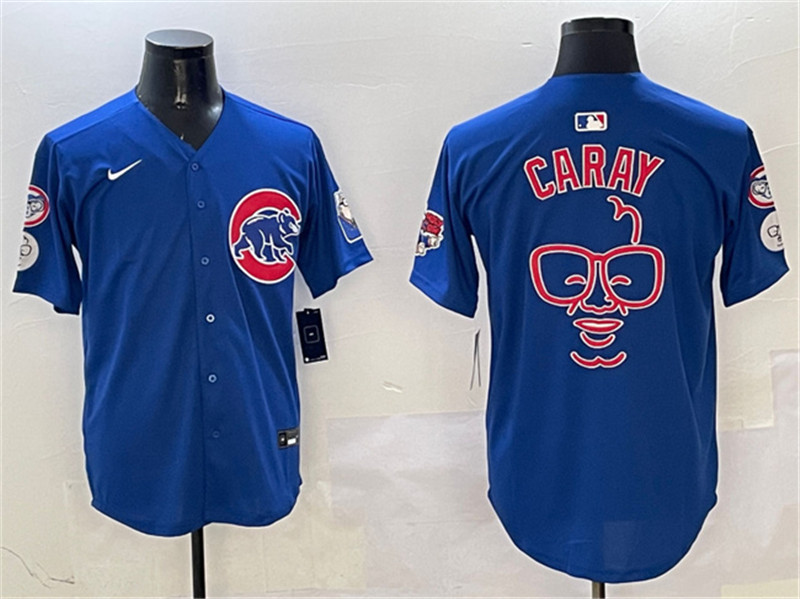 Men's Chicago Cubs Royal Harry Caray Holy Cow Patch Limited Stitched Baseball Jersey