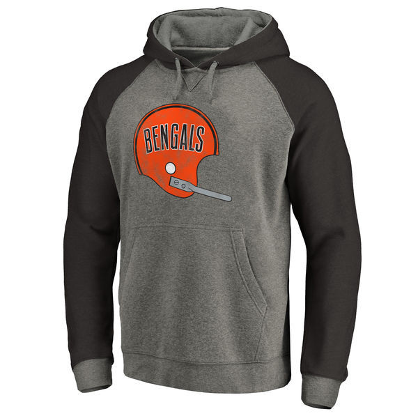 Men's Cincinnati Bengals NFL Pro Line by Fanatics Branded Gray Black Throwback Logo Big Tall Tri Blend Raglan Pullover Hoodie