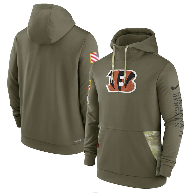 Men's Cincinnati Bengals Nike Olive 2022 Salute to Service Therma Performance Pullover Hoodie